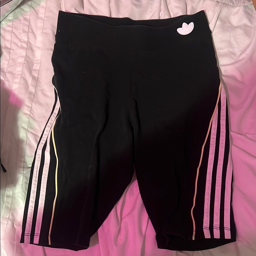 Adidas Black Bike Shorts with White and Yellow Stripes